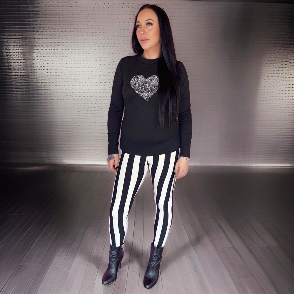 NEW Leggings black and white striped leggings fun funky leggings pants
